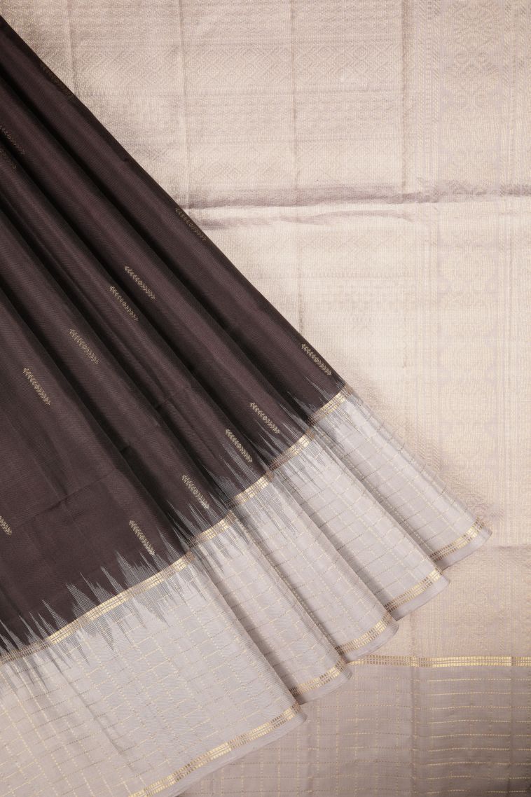 Syrup Brown Soft Silk Saree with Gold Zari Buttis (small Dots Or Motifs) view 1