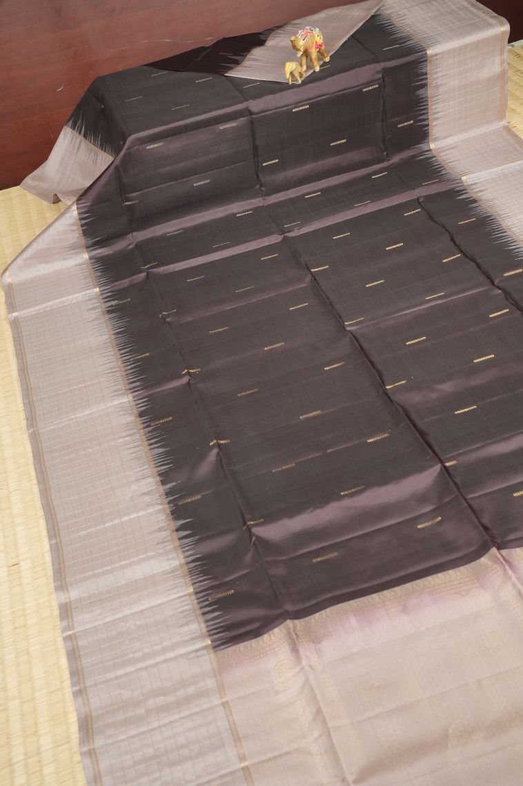 Syrup Brown Soft Silk Saree with Gold Zari Buttis (small Dots Or Motifs) view 2