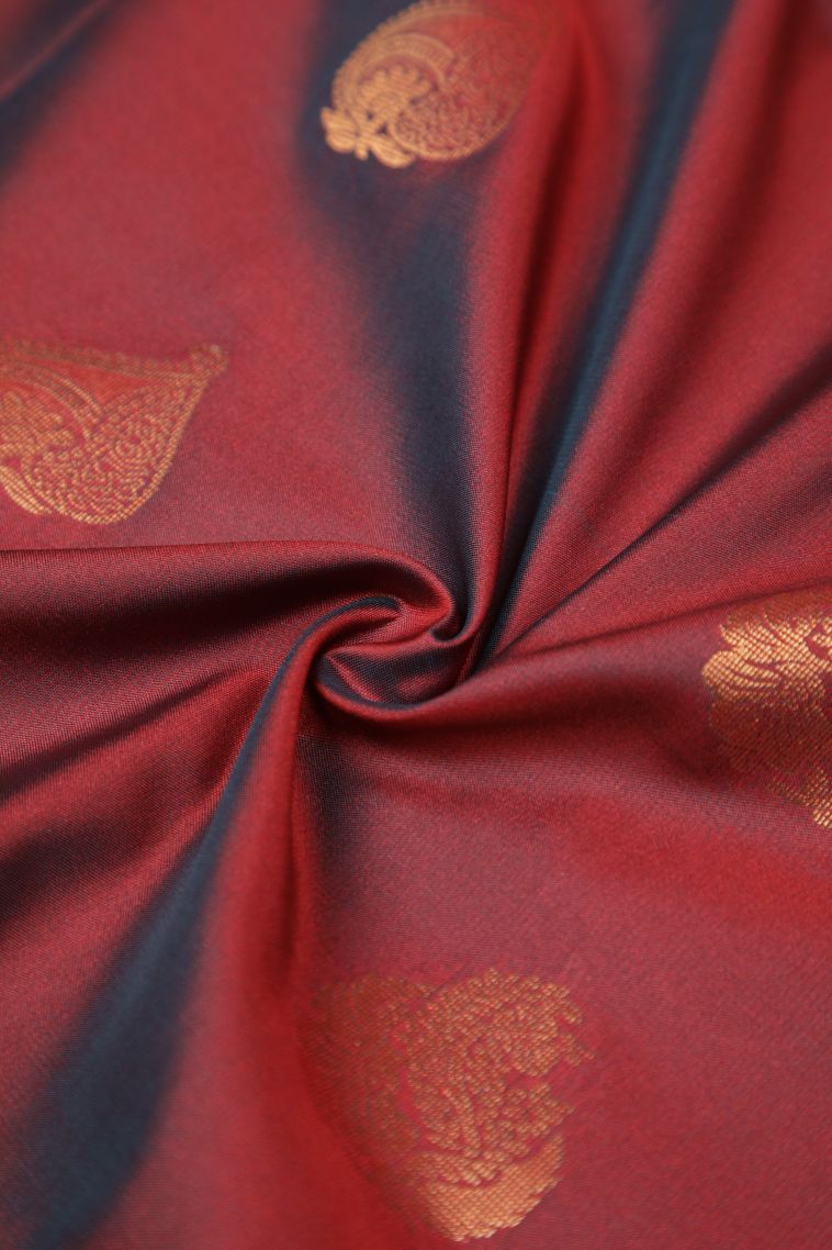 Berry Red Soft Silk Saree with Copper Zari Buttis (small Dots Or Motifs) view 4