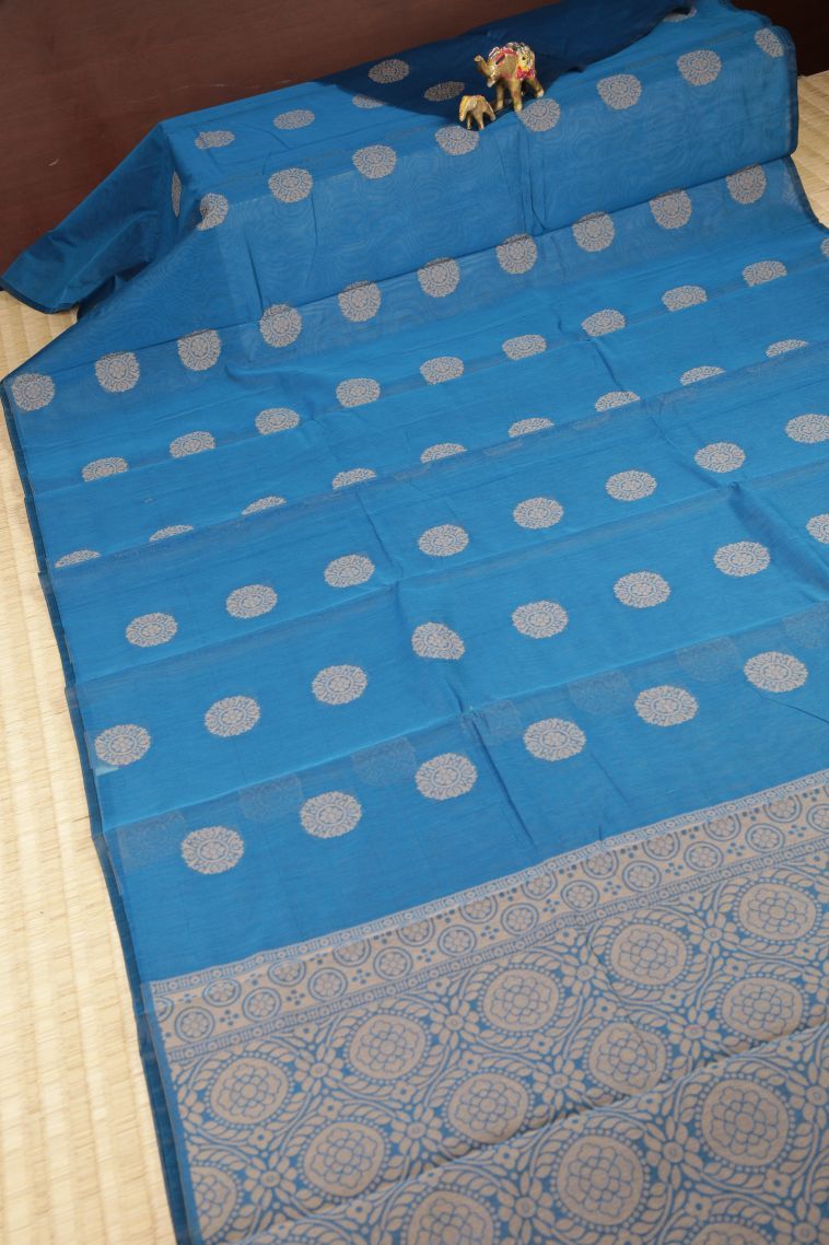 Sky Blue Silk Cotton with Without Zari Zari Buttis (small Dots Or Motifs) view 2