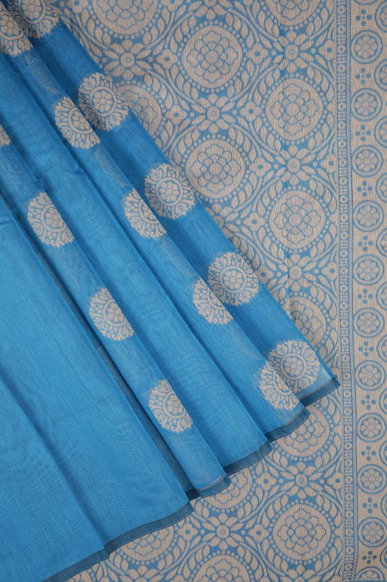 Sky Blue Silk Cotton with Without Zari Zari Buttis (small Dots Or Motifs) view 1