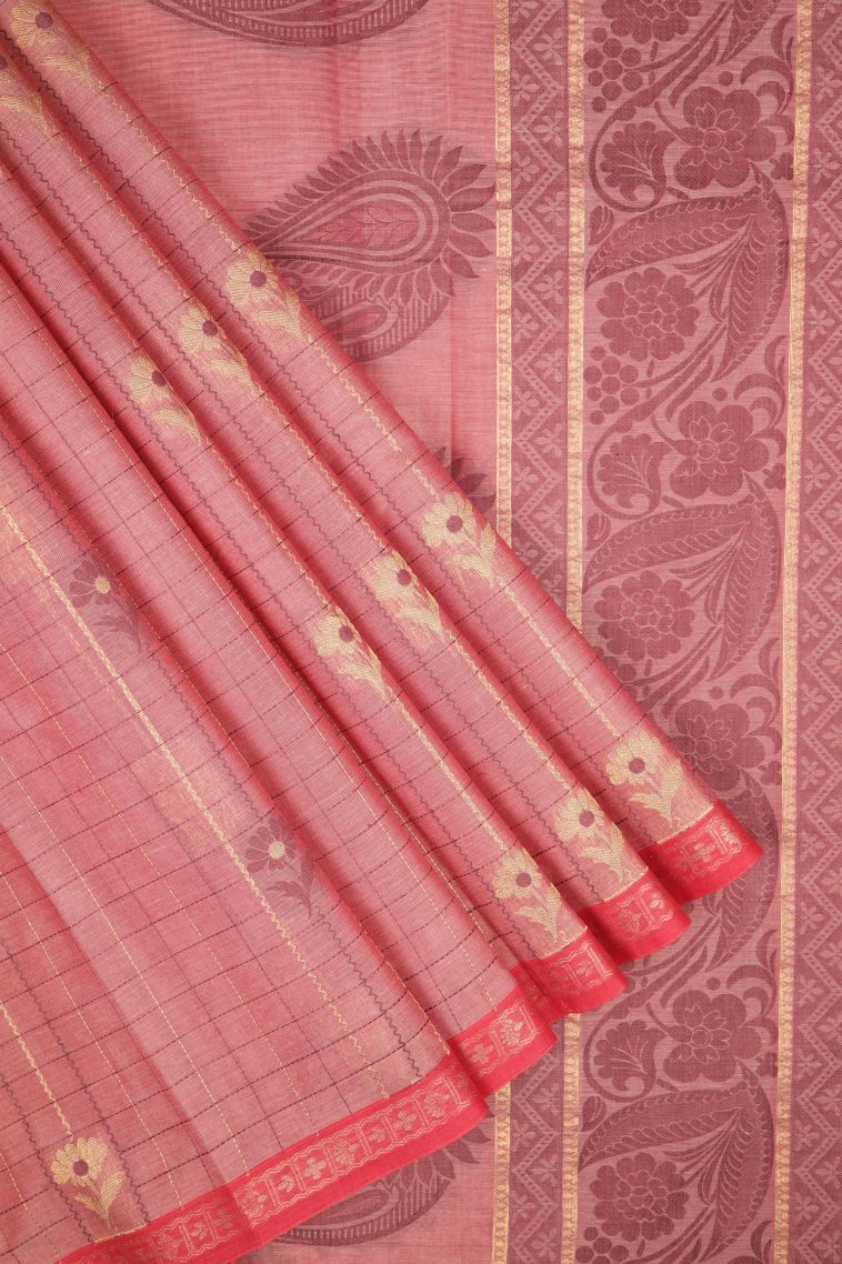 Rouge Pink Kovai Cotton Sarees with Without Zari Zari Checks view 1