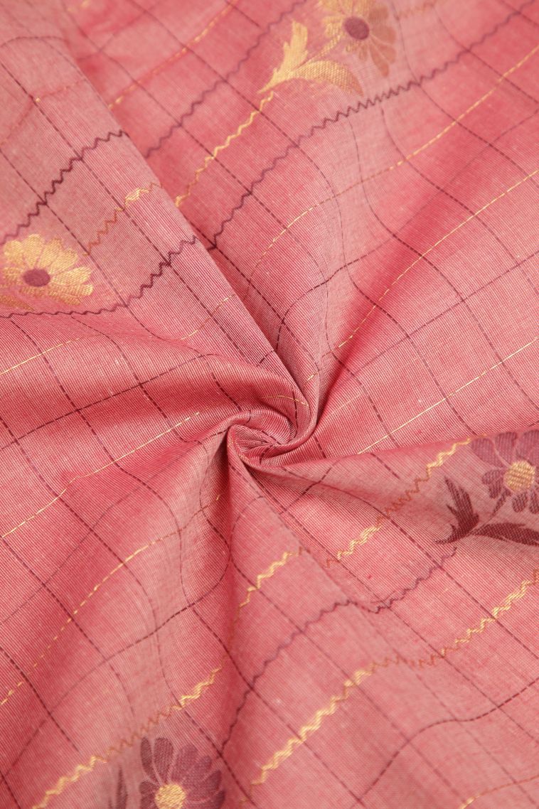 Rouge Pink Kovai Cotton Sarees with Without Zari Zari Checks view 4