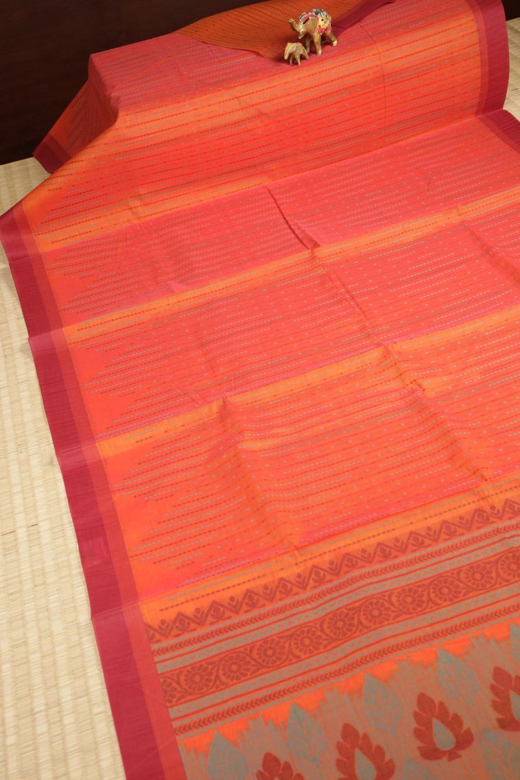 Coral Pink Kovai Cotton Sarees with Without Zari Zari Stripes view 2