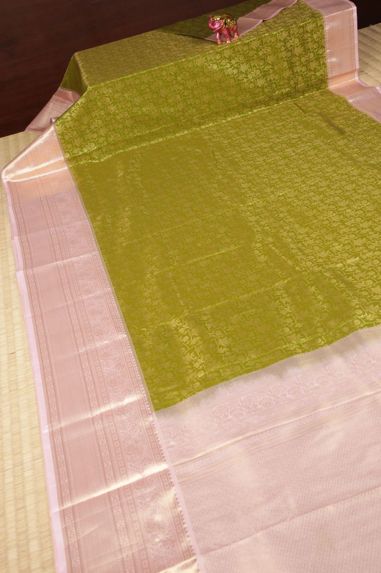 Moccon Green Samudrika Pattu with Copper Zari Floral Patterns view 2