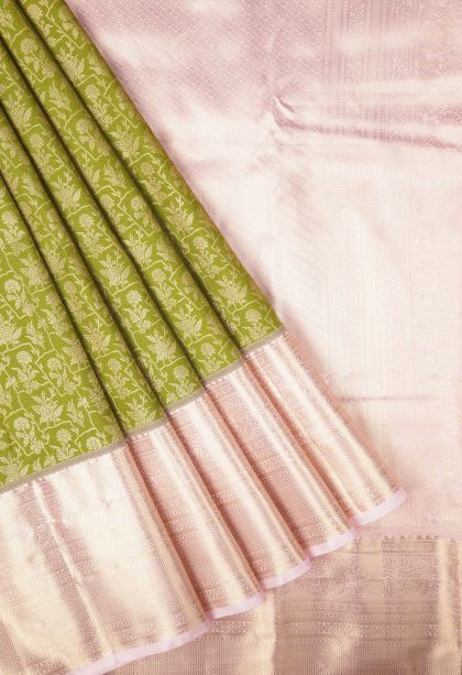 Moccon Green Samudrika Pattu with Copper Zari Floral Patterns