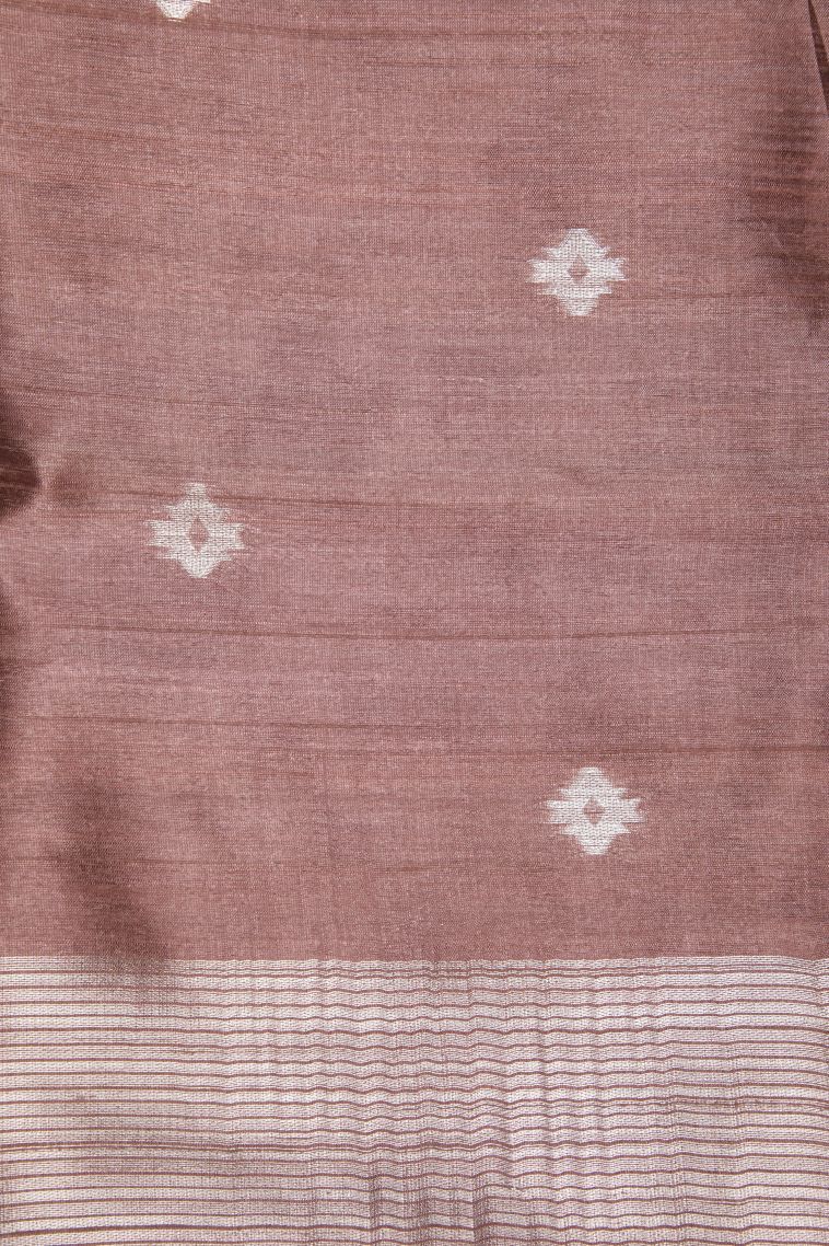 Gray Black Tussar Saree with Silver Zari Buttis (small Dots Or Motifs) view 3