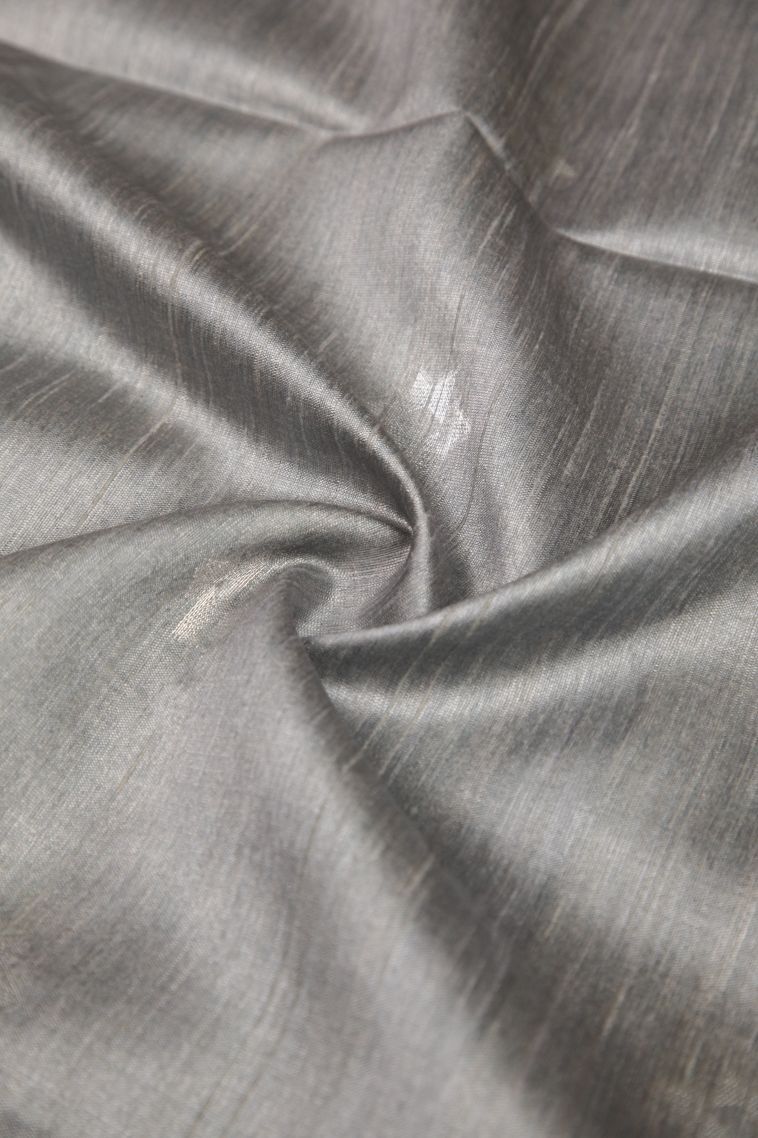 Gray Black Tussar Saree with Silver Zari Buttis (small Dots Or Motifs) view 4
