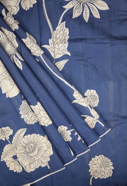 Daffane Blue Tussar Saree with Without Zari Zari Floral Patterns
