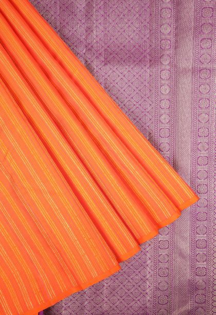 Tiger Orange Kanchipuram Silk Sarees with Gold Zari Stripes