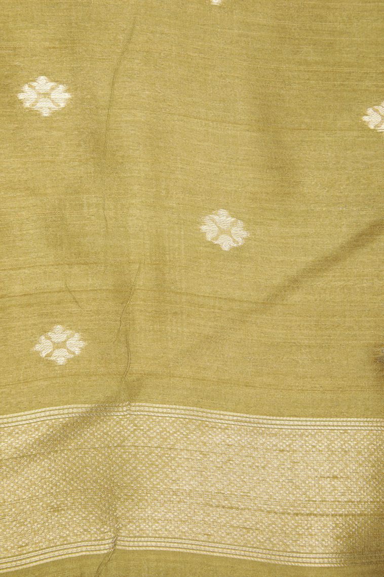 Sapphire Blue Tussar Saree with Silver Zari Floral Patterns view 3