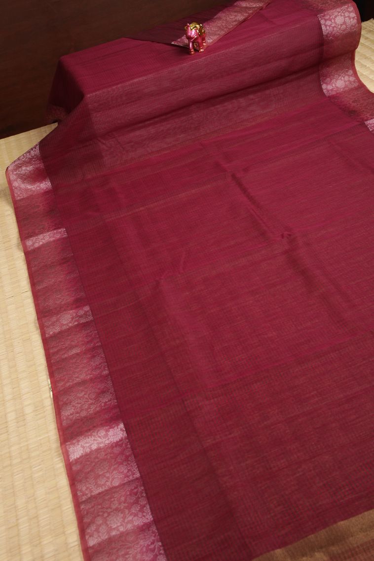 Magenta Purple Tussar Saree with Without Zari Zari Plain view 2
