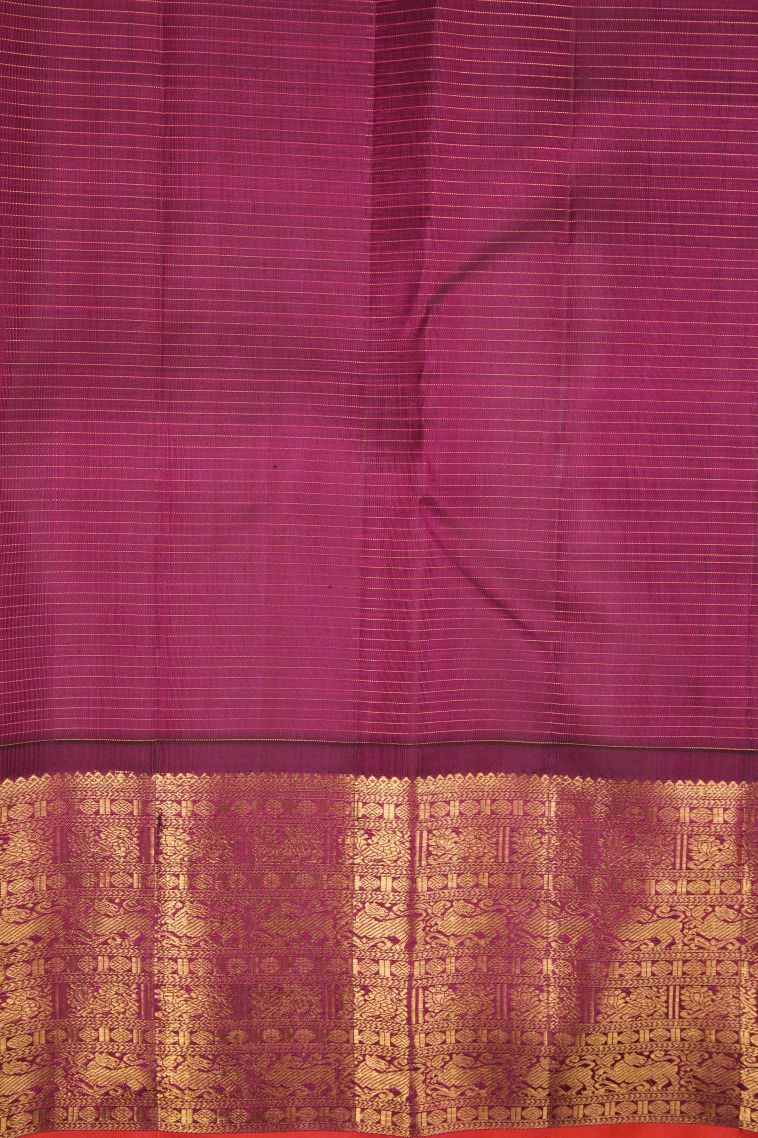 Lemon Yellow Kanchipuram Silk Sarees with Gold Zari Stripes view 3