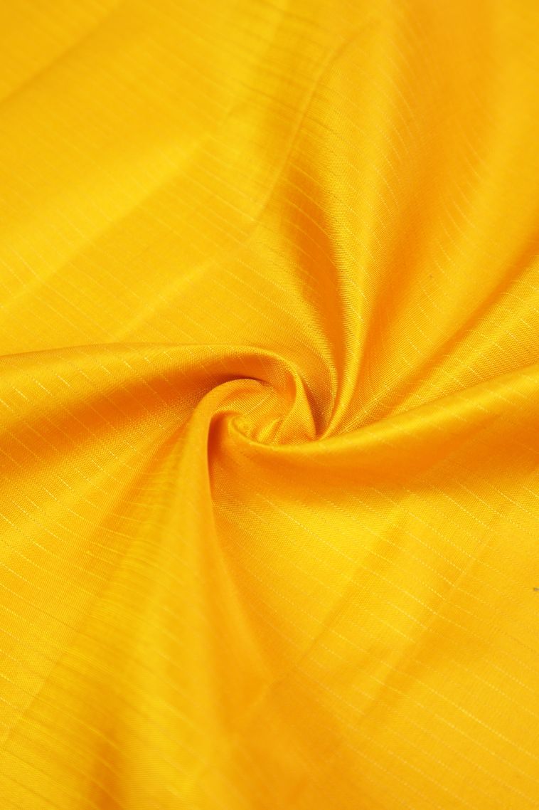 Lemon Yellow Kanchipuram Silk Sarees with Gold Zari Stripes view 4
