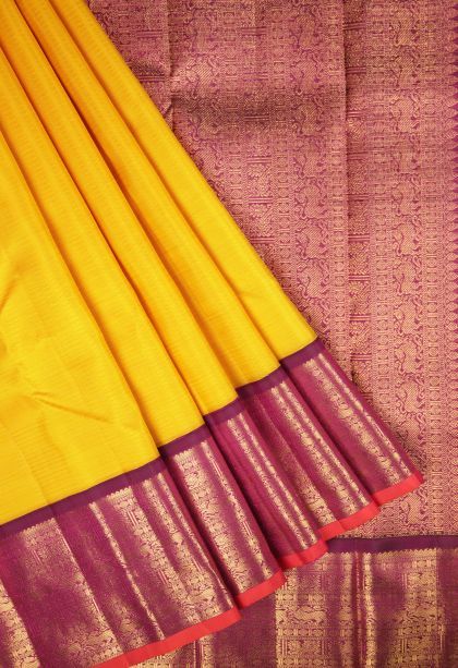 Lemon Yellow Kanchipuram Silk Sarees with Gold Zari Stripes