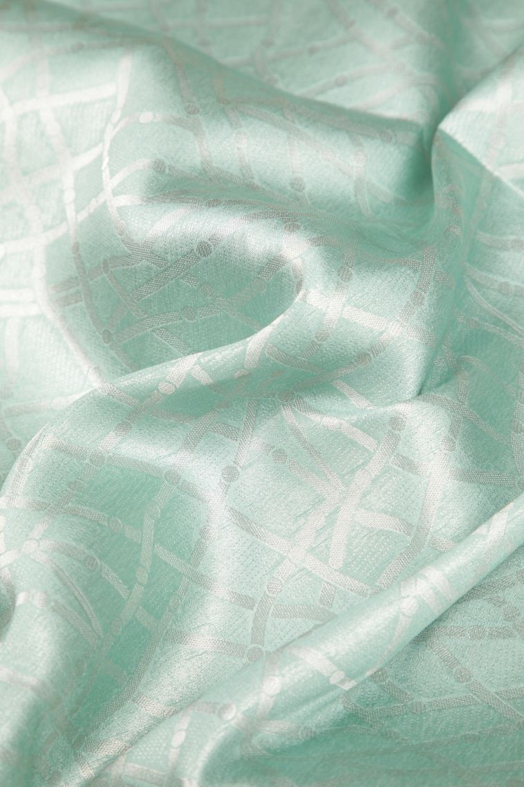 Arctic Blue Tussar Saree with Silver Zari Floral Patterns view 4