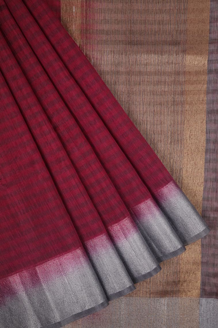 Magenta Purple Tussar Saree with Without Zari Zari Stripes view 1