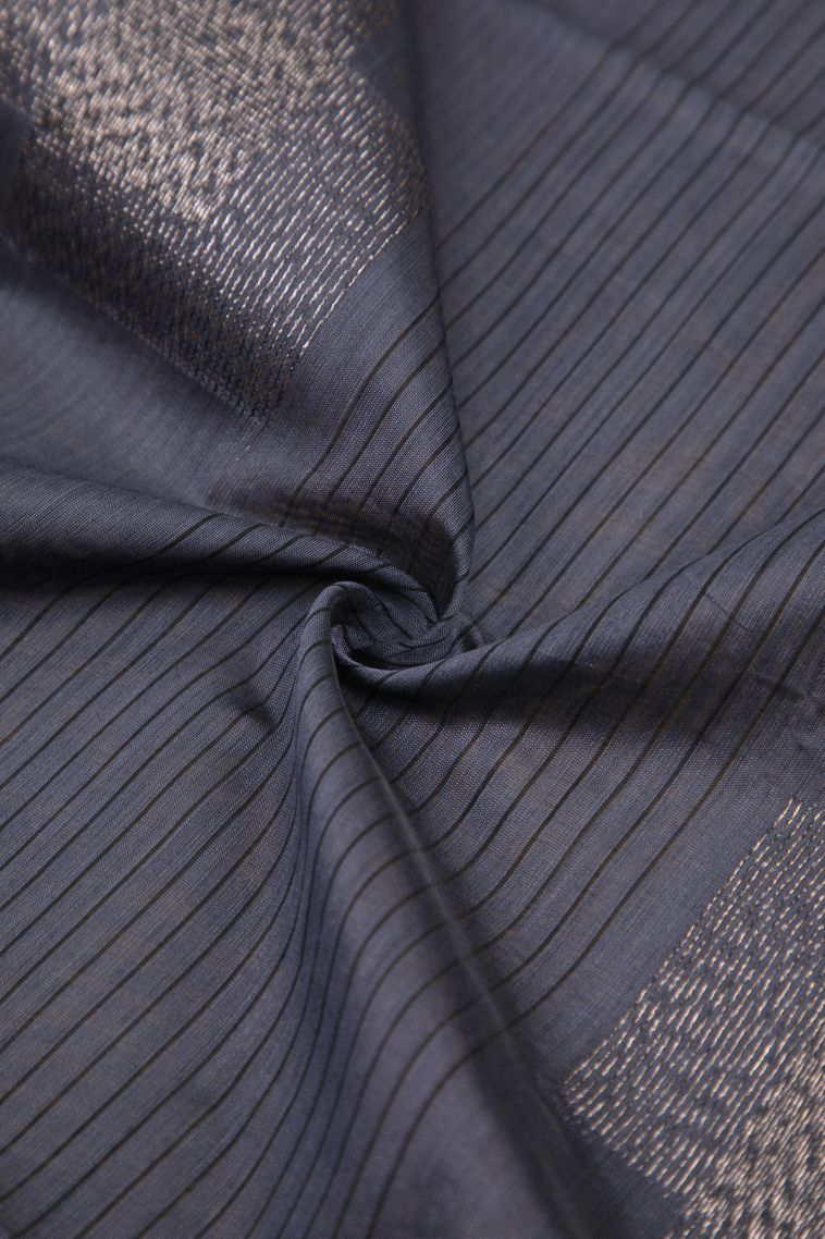 Aegean Blue Silk Cotton Sarees with Bronze Zari Stripes view 4