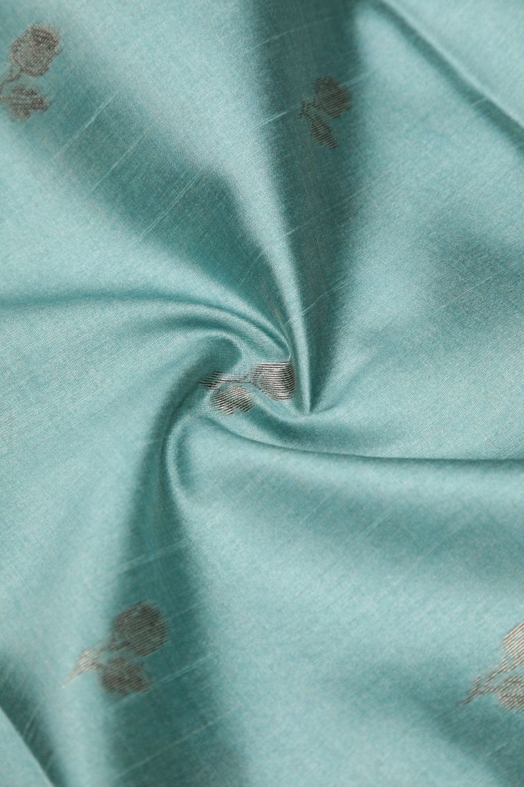 Sky Blue Tussar Saree with Bronze Zari Buttis (small Dots Or Motifs) view 4