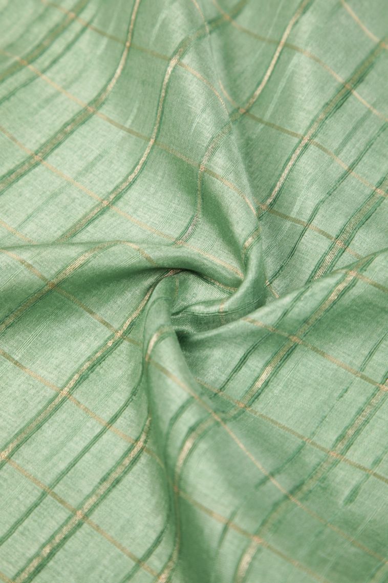 Fern Green Tussar Saree with Copper Zari Checks view 4