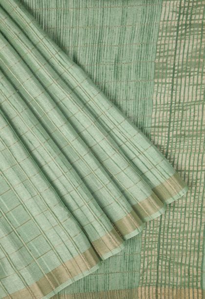 Fern Green Tussar Saree with Copper Zari Checks