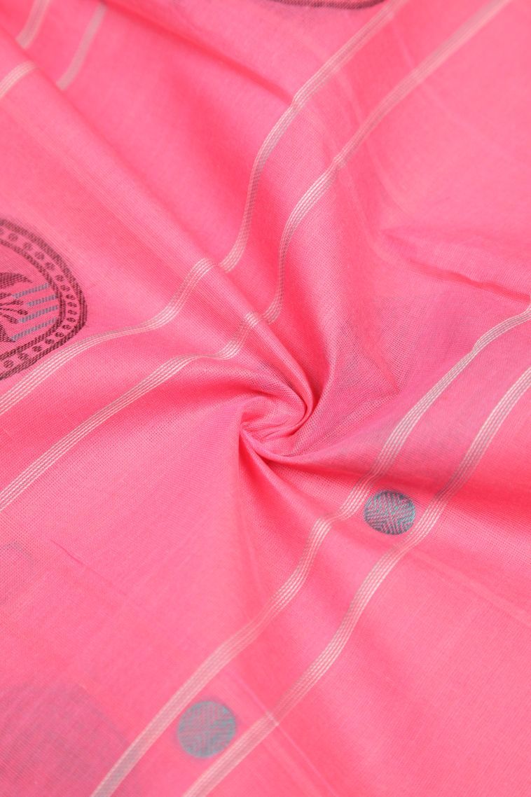 Ballet Pink Kovai Cotton Sarees with Without Zari Zari Buttis (small Dots Or Motifs) view 4