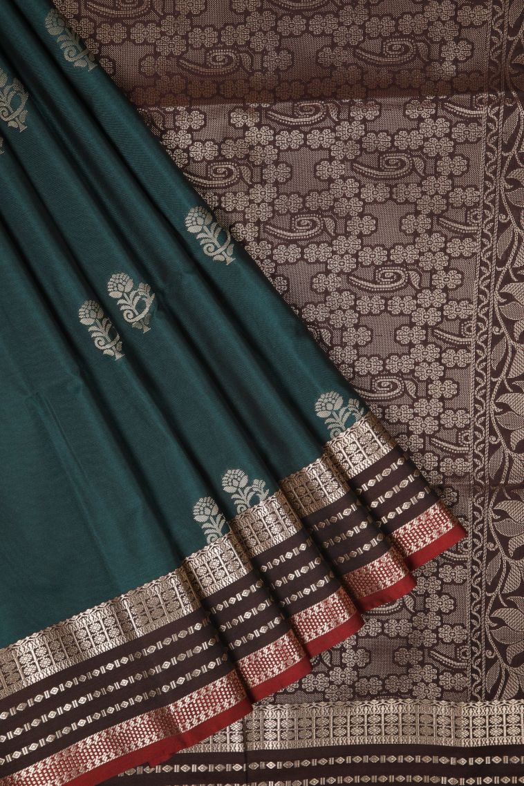 Aegean Blue Soft Silk Saree with Copper Zari Buttis (small Dots Or Motifs) view 1