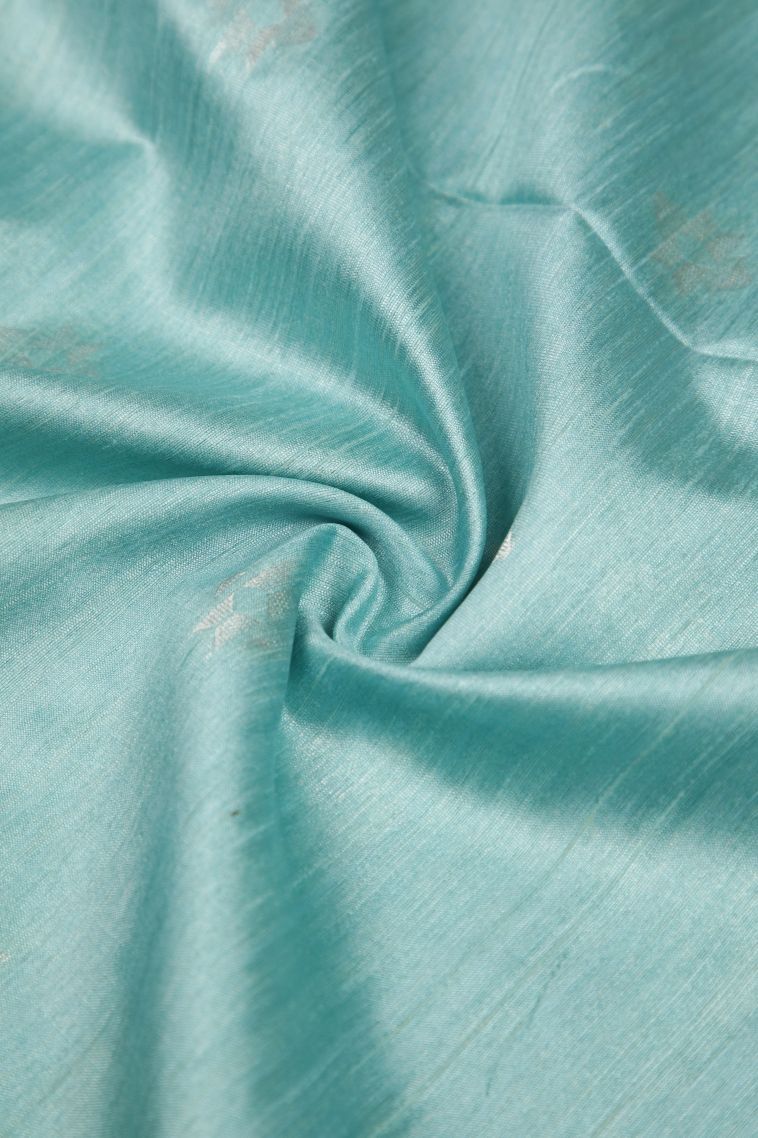Arctic Blue Tussar Saree with Silver Zari Buttis (small Dots Or Motifs) view 4