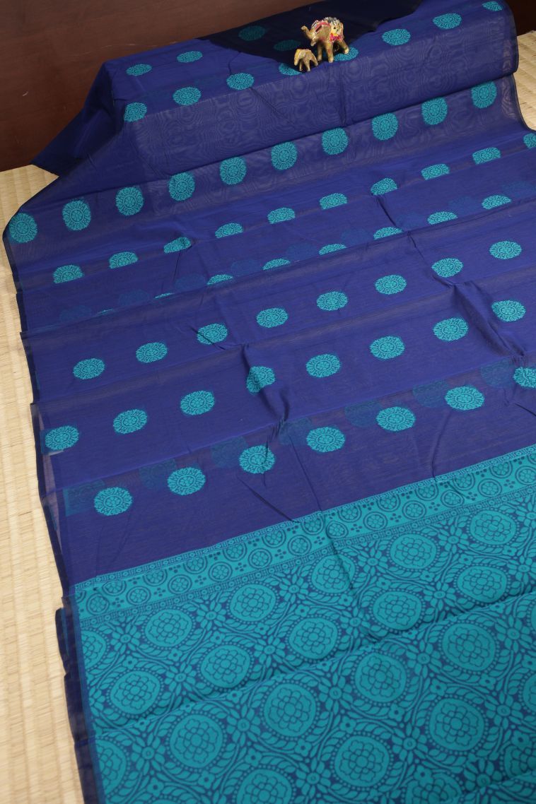 Admiral Blue Silk Cotton with Without Zari Zari Buttis (small Dots Or Motifs) view 2