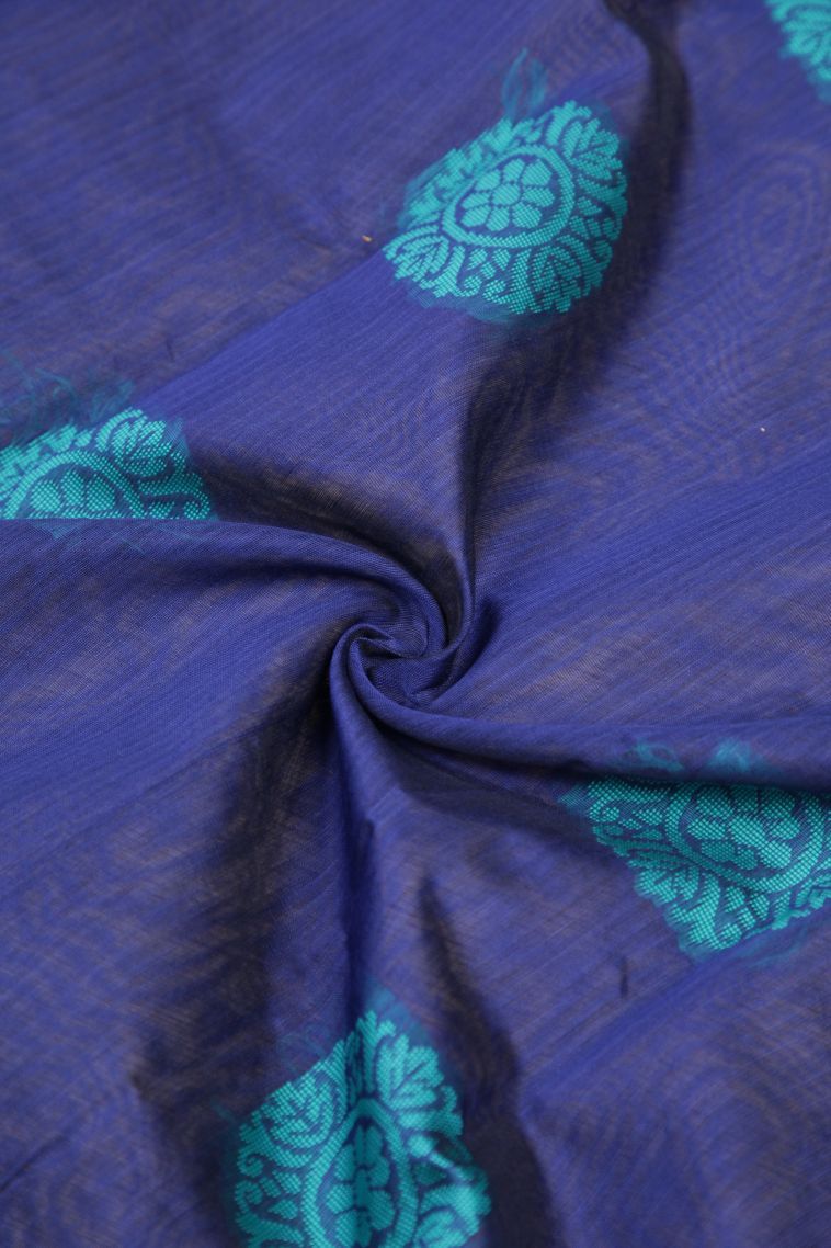 Admiral Blue Silk Cotton with Without Zari Zari Buttis (small Dots Or Motifs) view 4