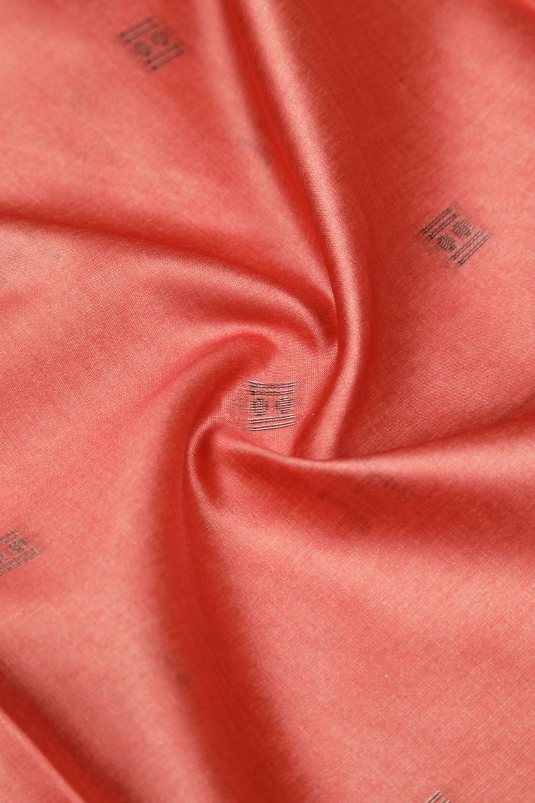 Coral Pink Tussar Saree with Bronze Zari Buttis (small Dots Or Motifs) view 4
