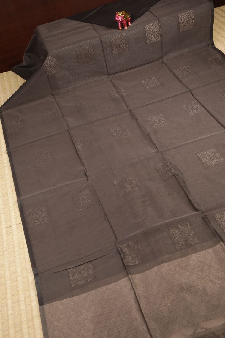 Gray Black Silk Cotton Sarees with Bronze Zari Buttis (small Dots Or Motifs) view 2