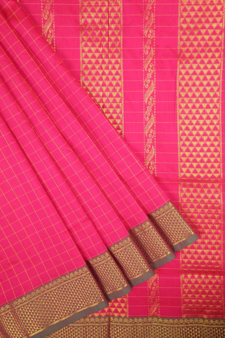 Hot Pink Kalyani Cotton with Without Zari Zari Checks view 1