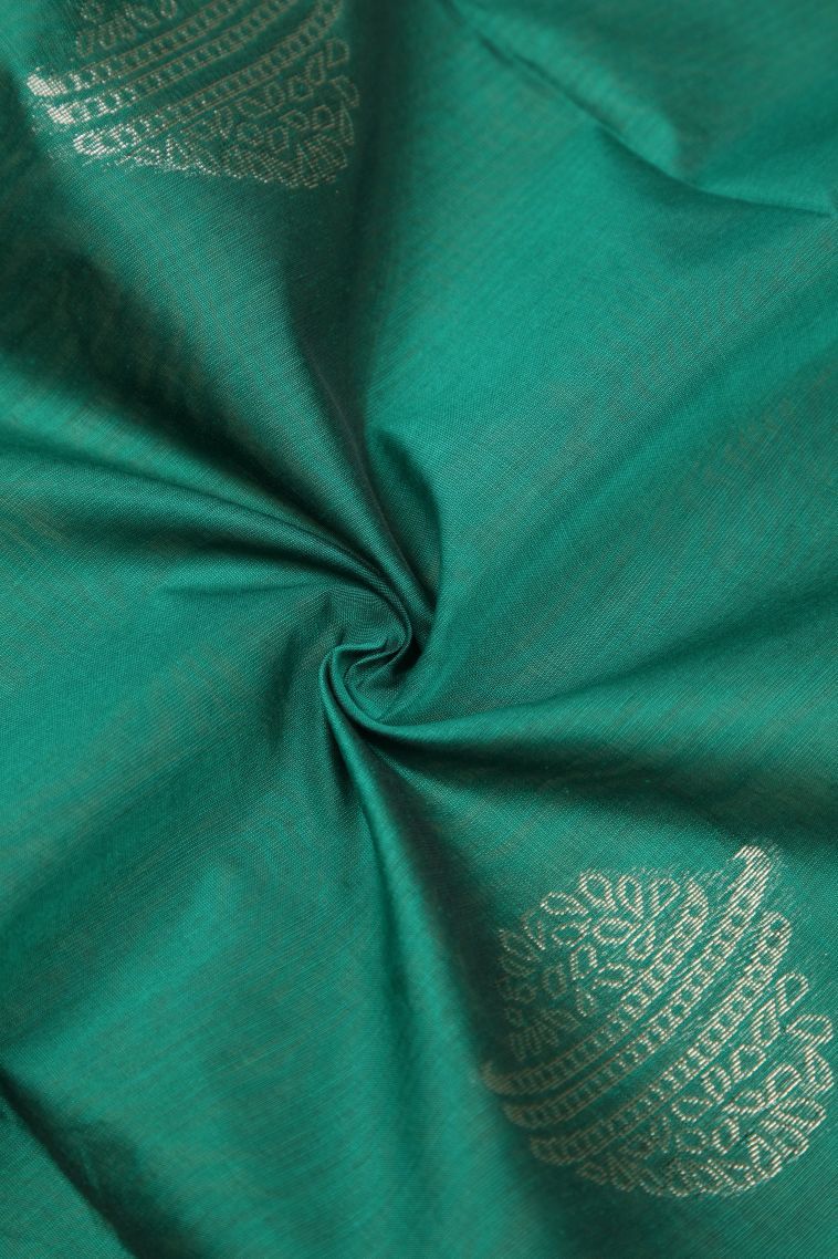 Ocean Blue Silk Cotton Sarees with Silver Zari Buttis (small Dots Or Motifs) view 4