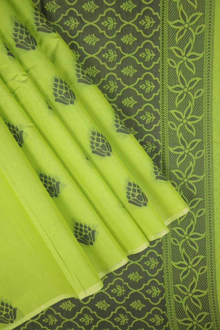 Chartreuse Green Silk Cotton with Without Zari Zari Buttis (small Dots Or Motifs) view 1