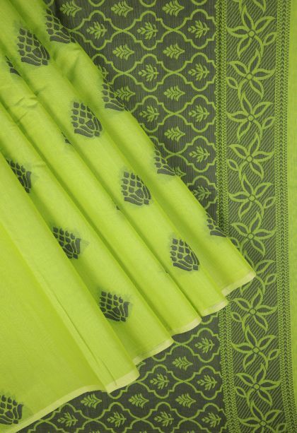 Chartreuse Green Silk Cotton with Without Zari Zari Buttis (small Dots Or Motifs)