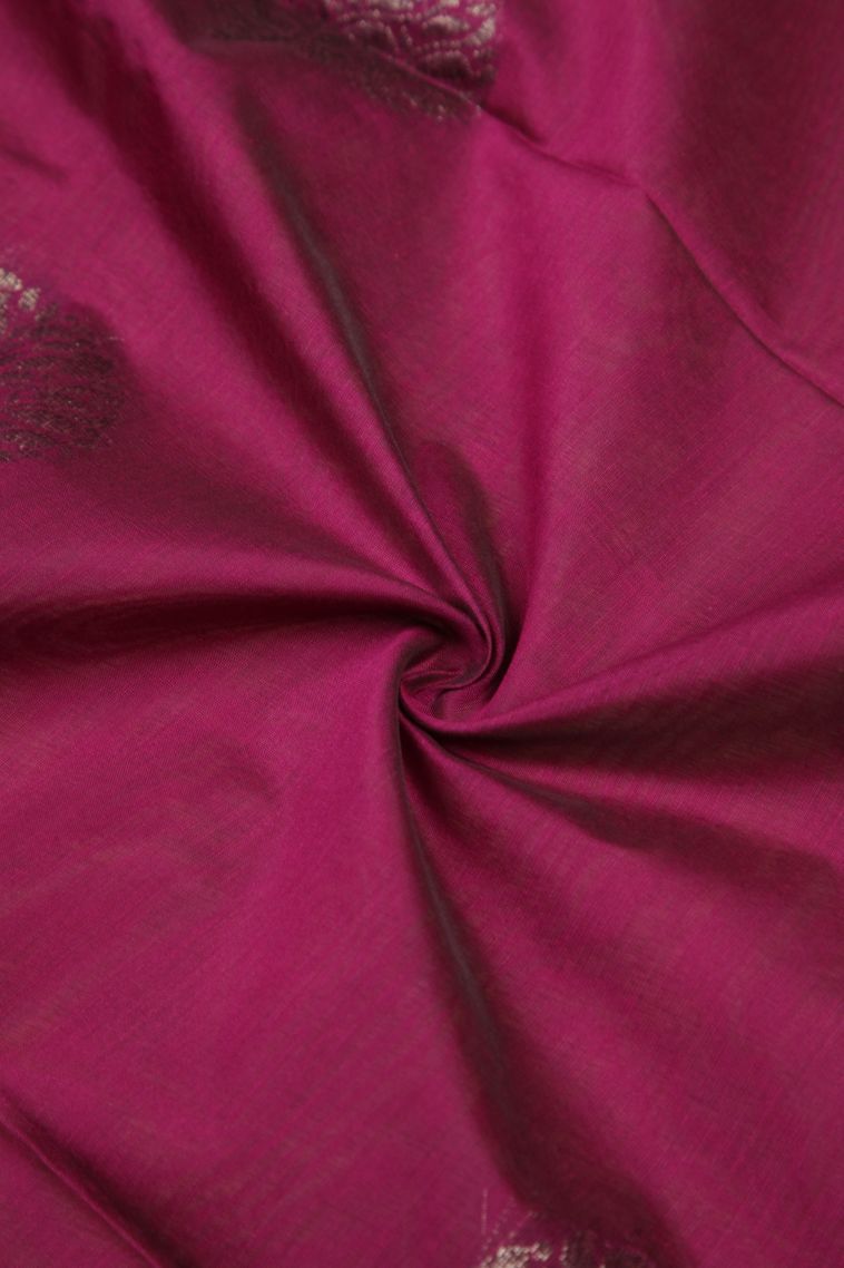 Magenta Purple Silk Cotton Sarees with Silver Zari Buttis (small Dots Or Motifs) view 4