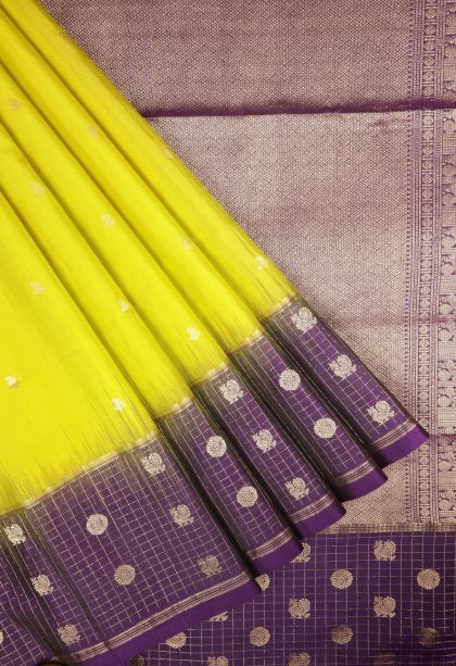 Chartreuse Green Soft Silk Saree with Gold Zari Buttis (small Dots Or Motifs)