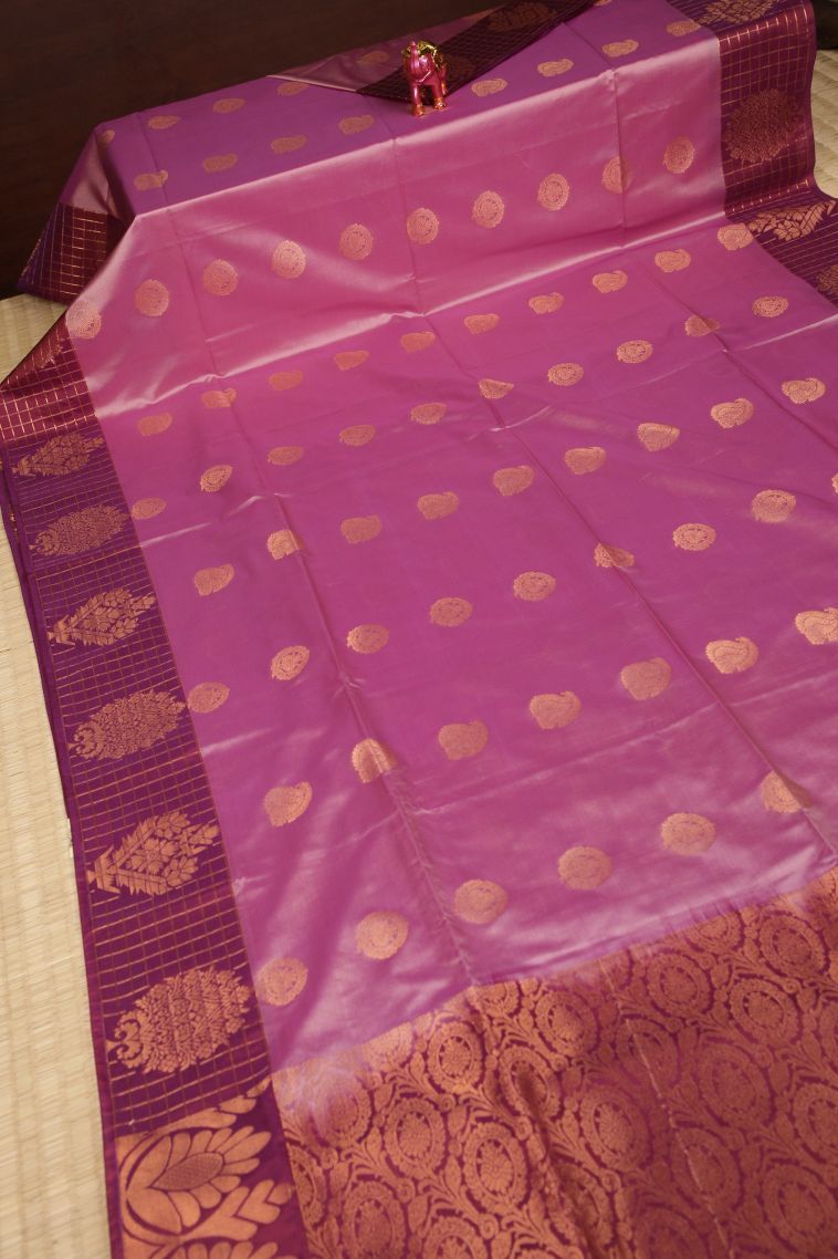 Ballet Pink Soft Silk Saree with Copper Zari Buttis (small Dots Or Motifs) view 2