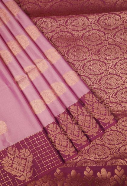 Ballet Pink Soft Silk Saree with Copper Zari Buttis (small Dots Or Motifs)