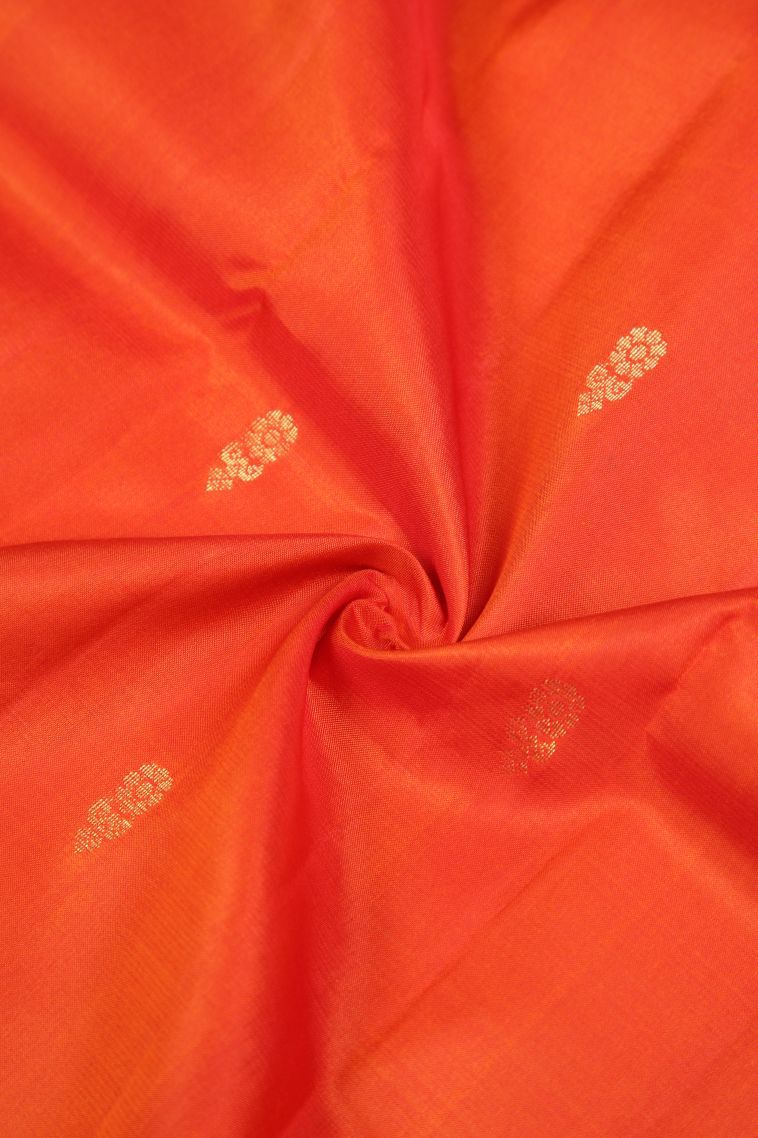 Fire Orange Soft Silk Saree with Gold Zari Buttis (small Dots Or Motifs) view 4