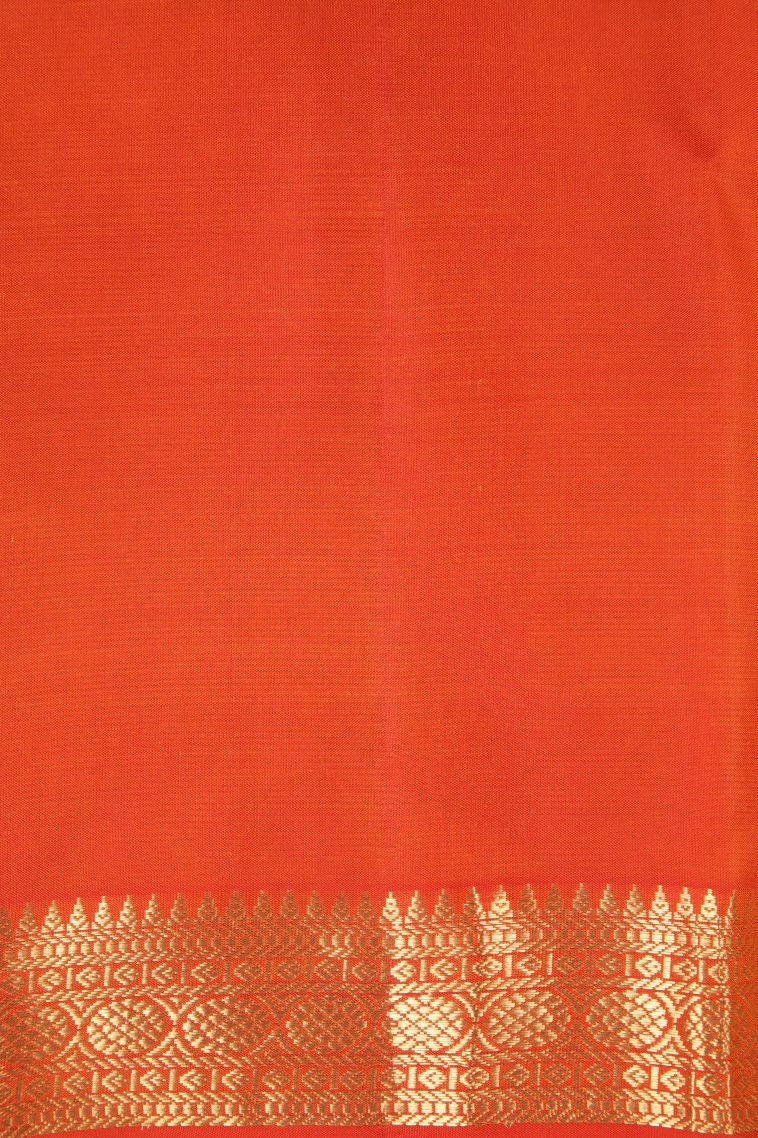 Fire Orange Soft Silk Saree with Gold Zari Buttis (small Dots Or Motifs) view 3