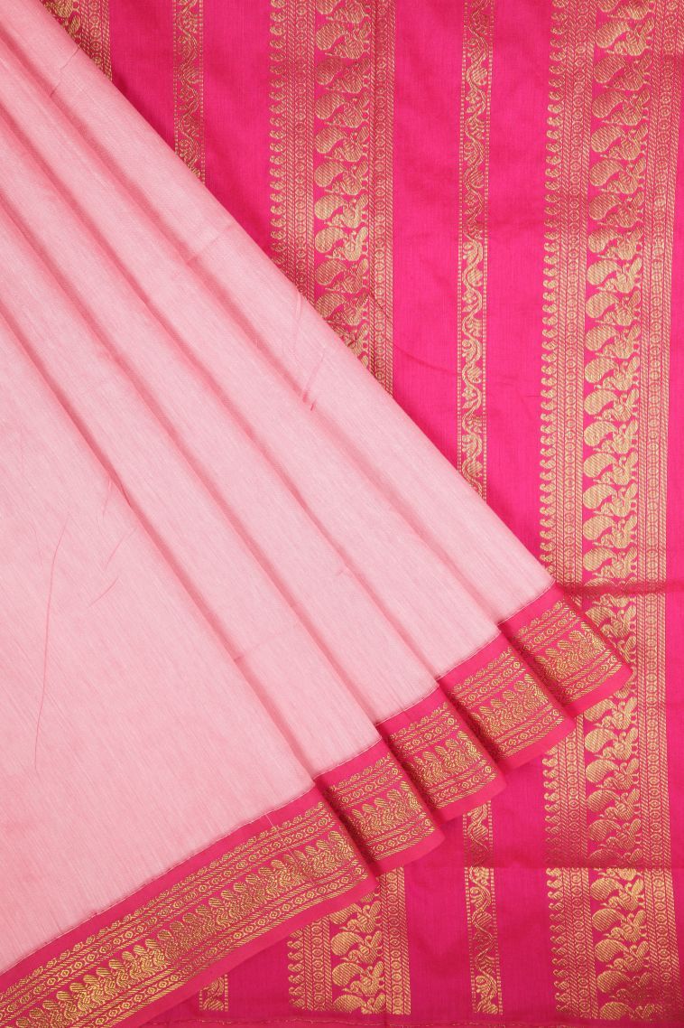 Blush Pink Kalyani Cotton with Without Zari Zari Plain view 1