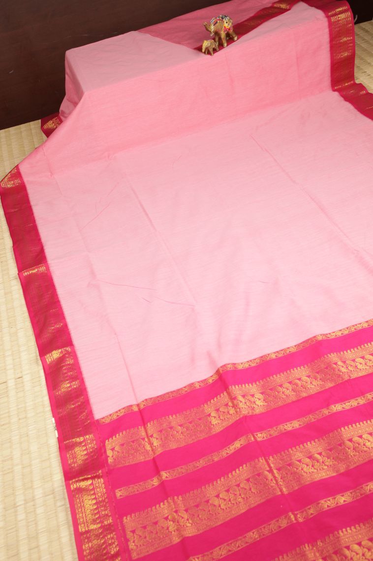 Blush Pink Kalyani Cotton with Without Zari Zari Plain view 2