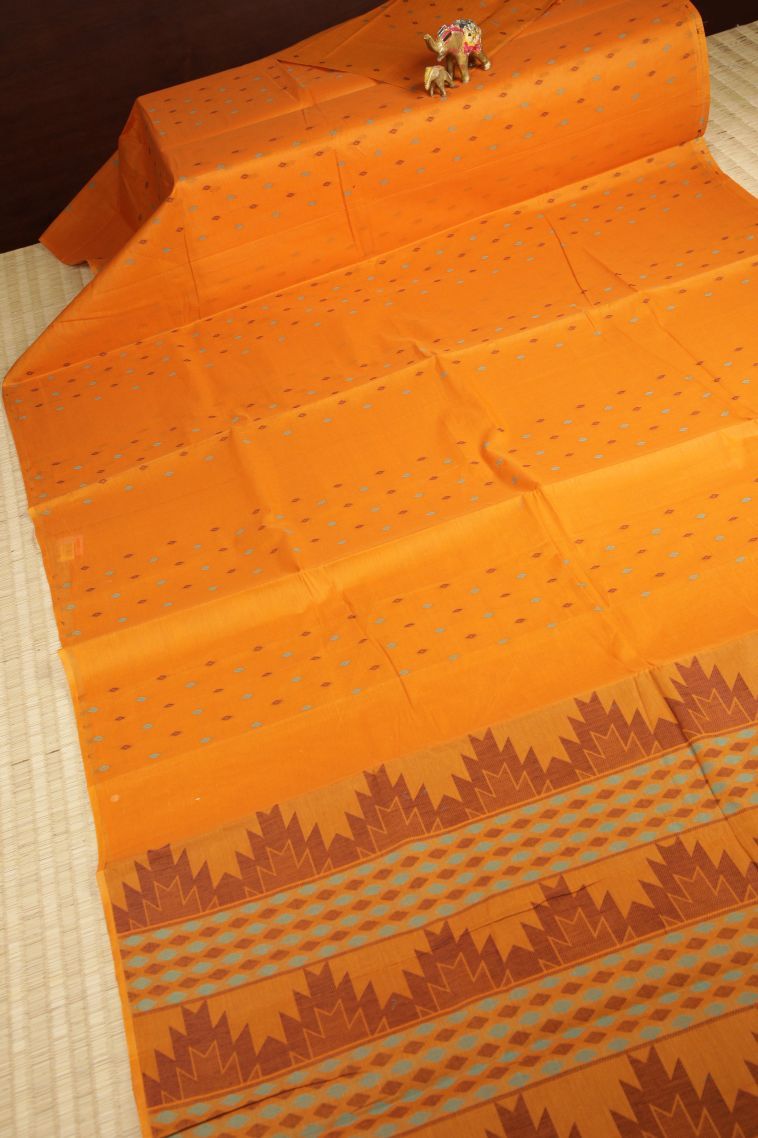 Merigold Orange Kovai Cotton Sarees with Without Zari Zari Buttis (small Dots Or Motifs) view 2