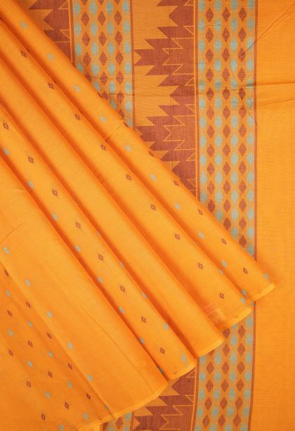 Merigold Orange Kovai Cotton Sarees with Without Zari Zari Buttis (small Dots Or Motifs)