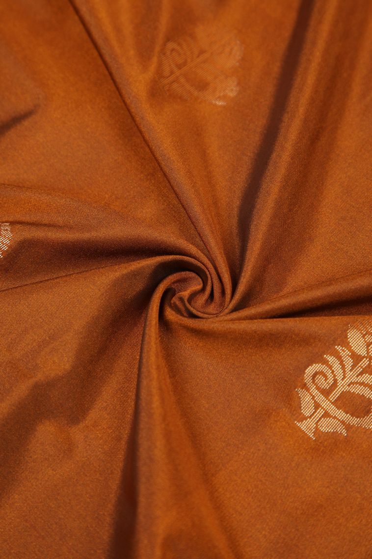 Bronze Orange Soft Silk Saree with Copper Zari Buttis (small Dots Or Motifs) view 4