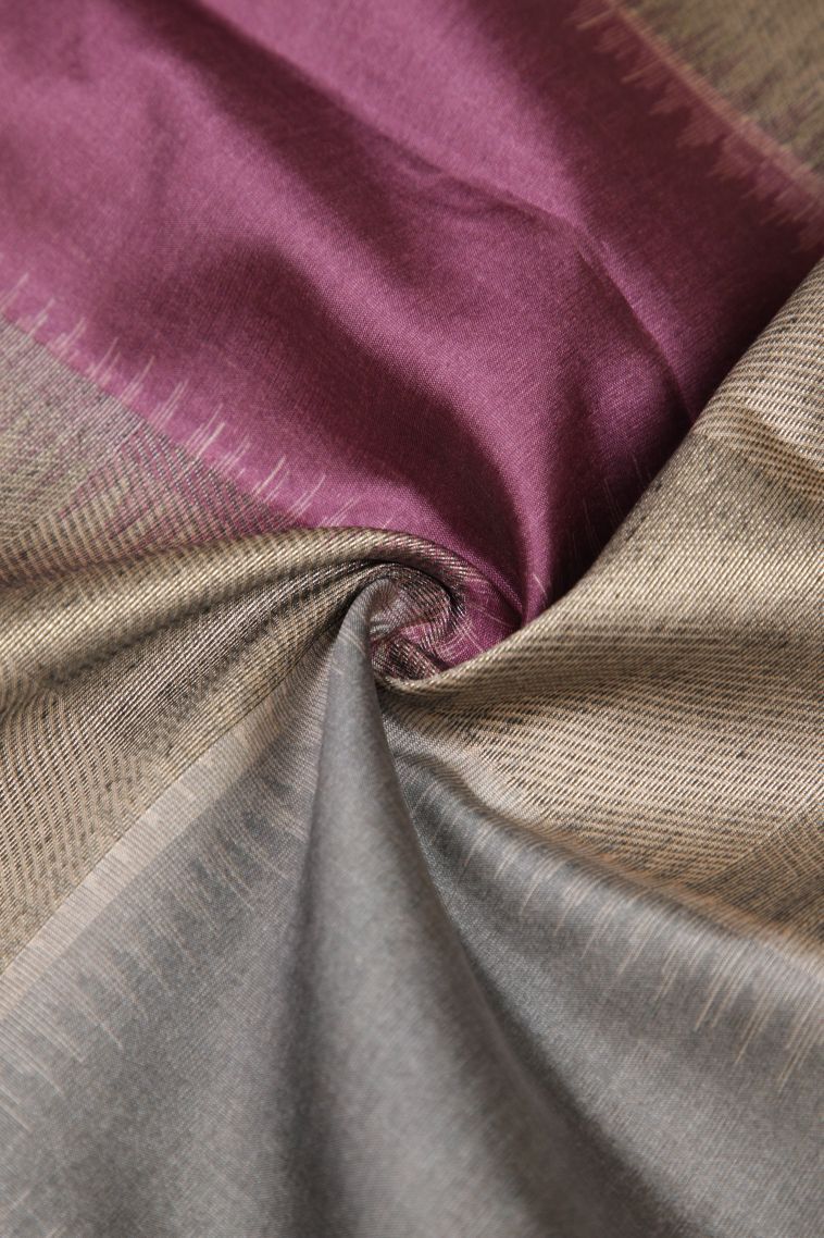 Gray Black Tussar Saree with Bronze Zari Checks view 4