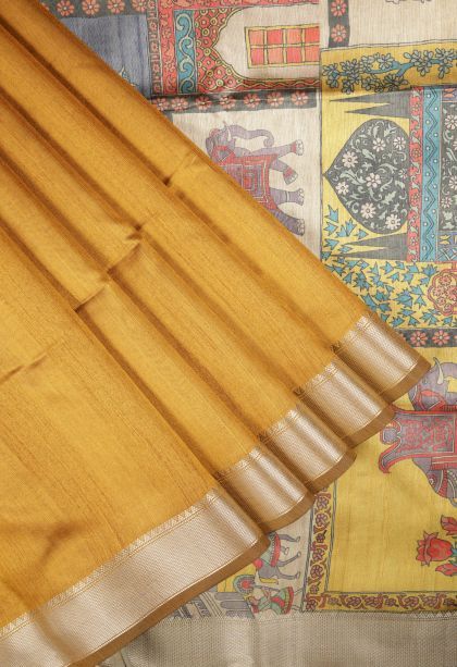 Gold Tussar Saree with Without Zari Zari Plain