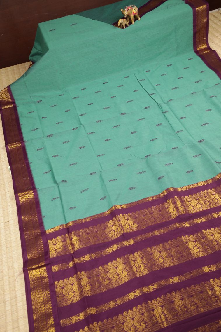 Sapphire Blue Kalyani Cotton with Without Zari Zari Buttis (small Dots Or Motifs) view 2